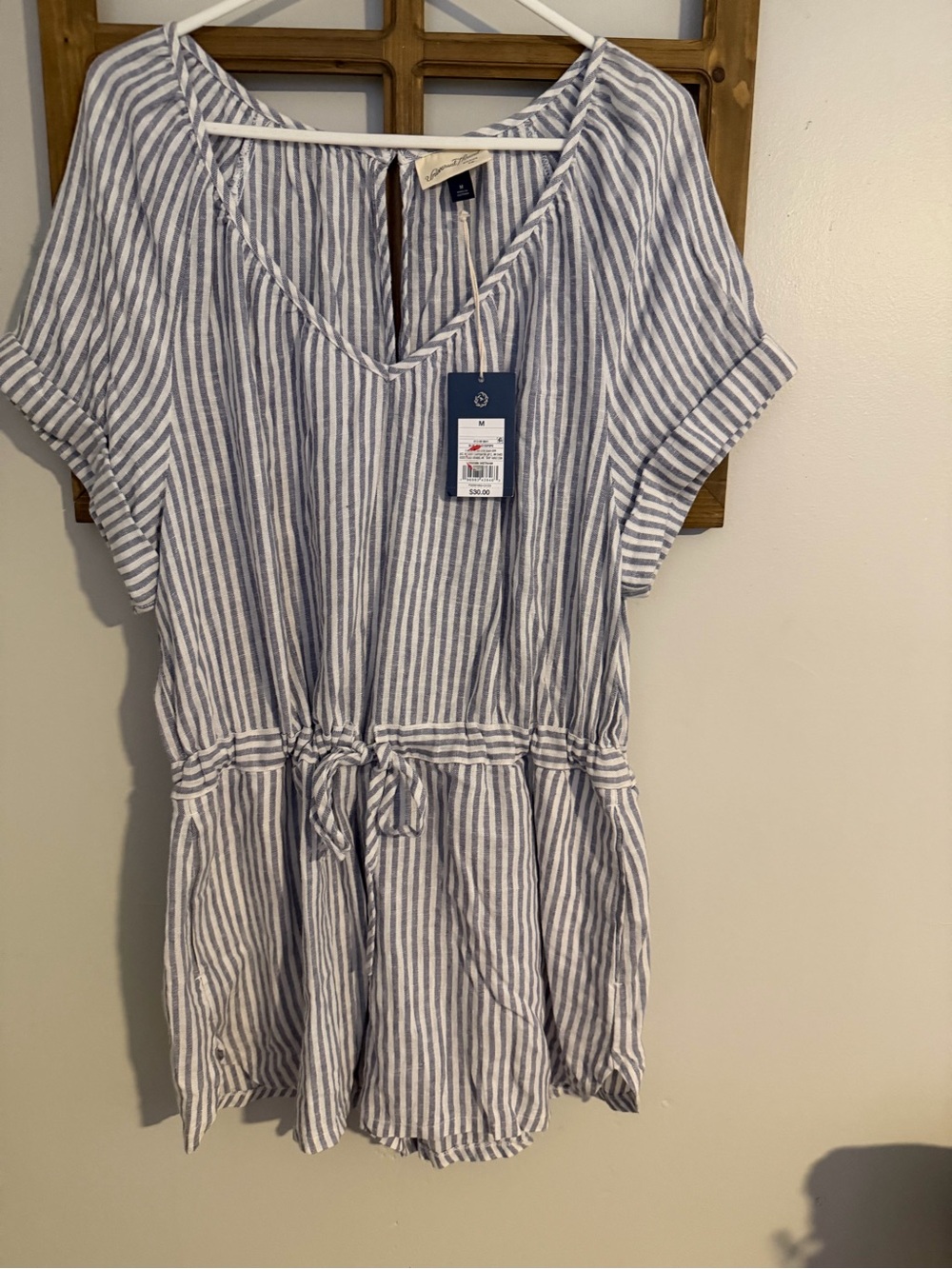 Universal Thread Blue and White Striped Short Sleeve Romper